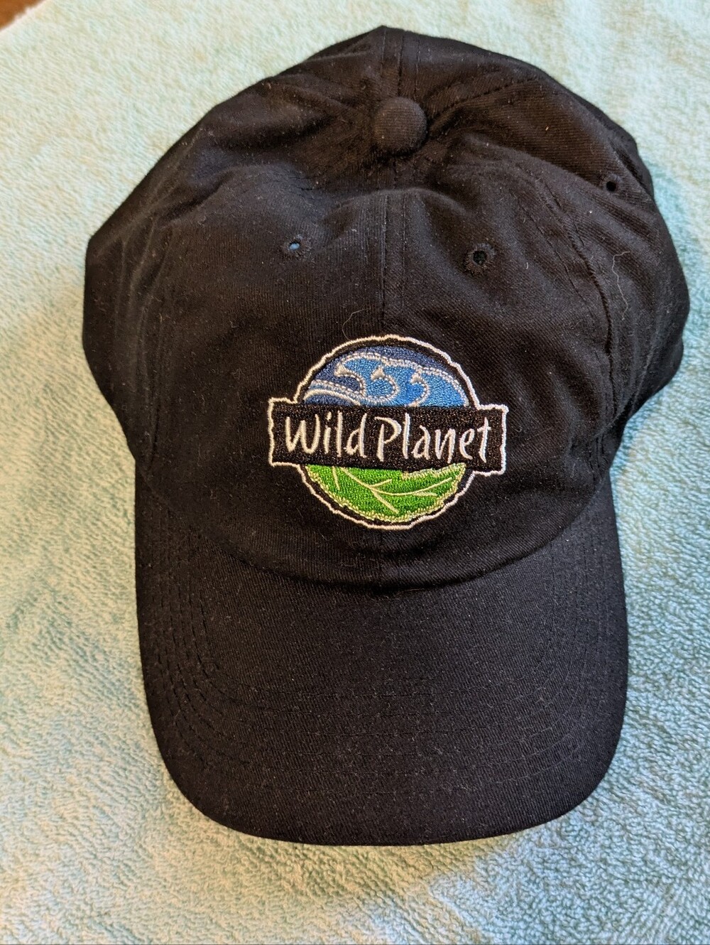 Black Baseball Cap. Fishing Hat. Wild Planet Logo, Cotton. Adjustable
